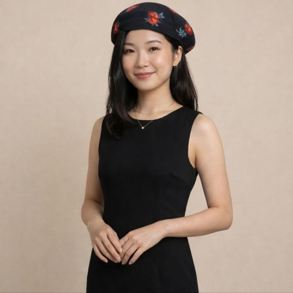 Brixton Roses Fleece Baker Boy Cottagecore Fiddler Beret Cap Hat, Women's S NEW